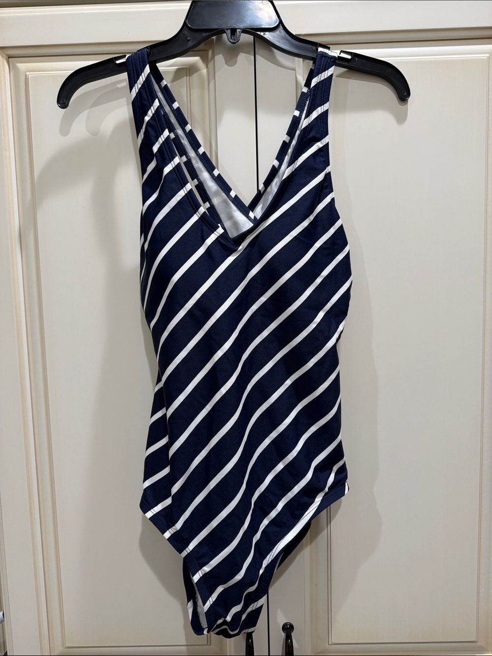 Kona Sol Navy and White Diagonal Stripe One-Piece Swim Bodysuit. Never worn.